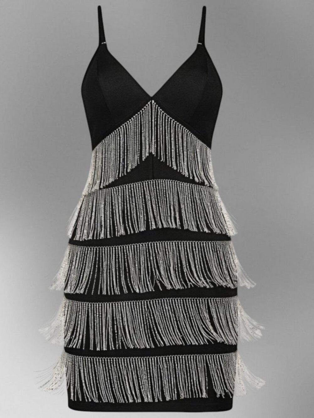Rhinestone Crystal Fringe Bandage Bodycon Cocktail Dress Body Sculpting Fit - Picture 5 of 9